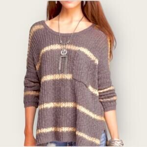 EUC | Free People | Striped Dolman Sweater | Brown/Cream | XS